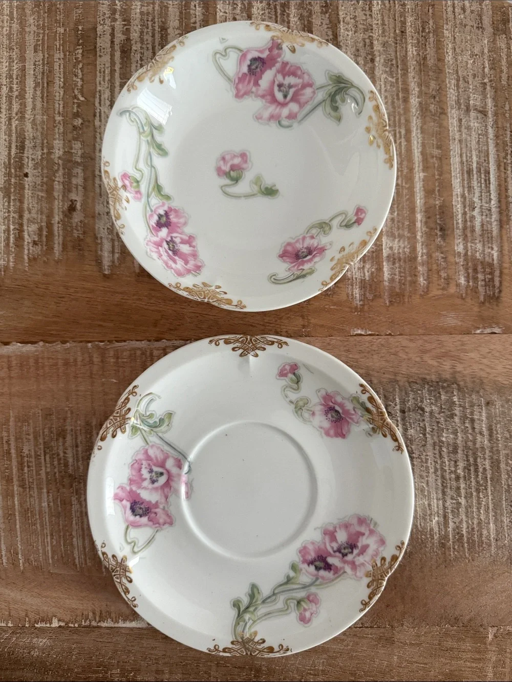 Antique Theodore Haviland Limoges Fruit Bowl Saucer Pink Poppy Floral